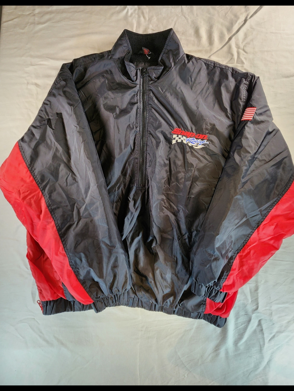 Vintage Snap-On Racing Windbreaker Jacket Size XL USA Flag 1/2 Zip